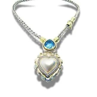 14ct Yellow Gold Sterling Silver Topaz, Mabé And Opal Necklace