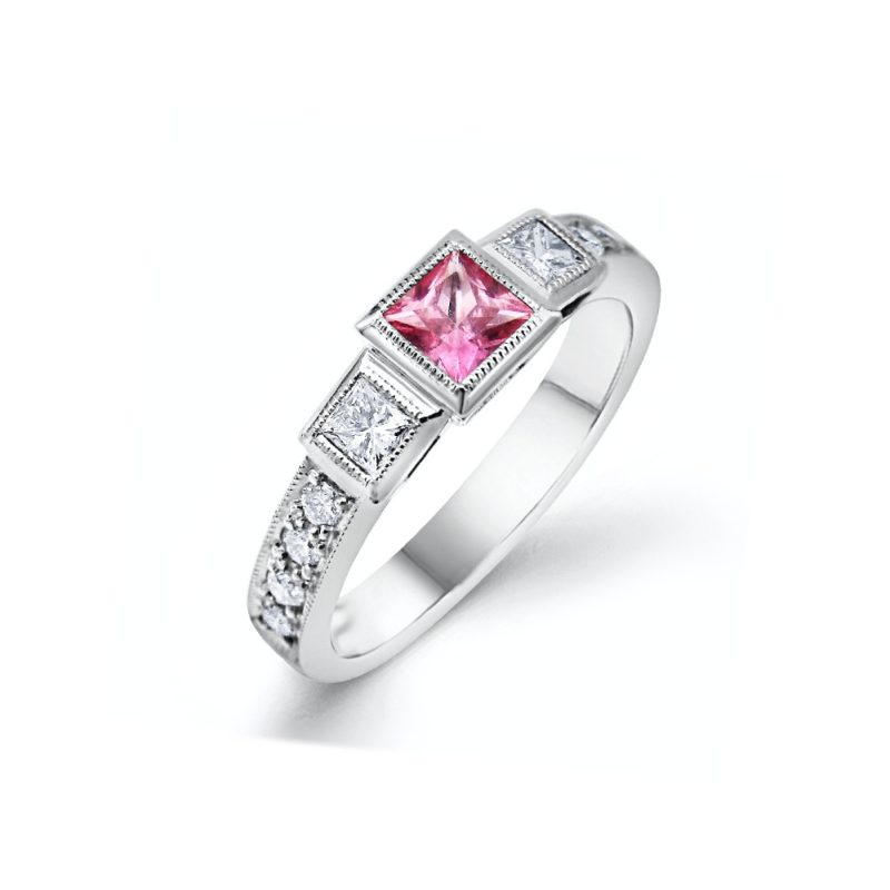 Jewel 18ct White Gold Pink Sapphire and Diamond Ring