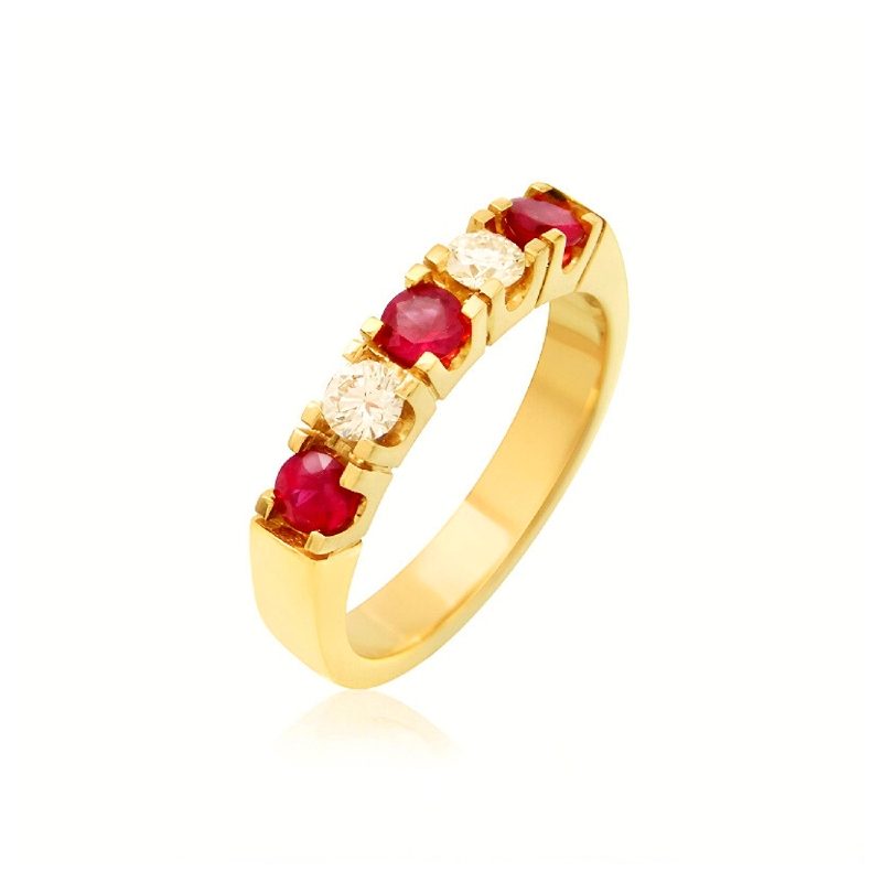 Starlet 18ct Yellow Gold Ruby Diamond Half Hoop Eternity Ring