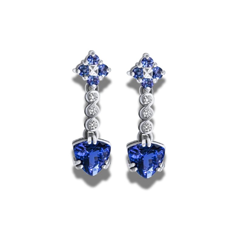 Darya Pair of 18ct White Gold Tanzanite Diamond Drop Earrings