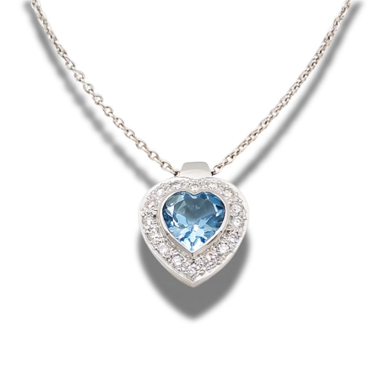 Zara 18ct White Gold Aquamarine Diamond Pendant & 18ct White Gold Necklace