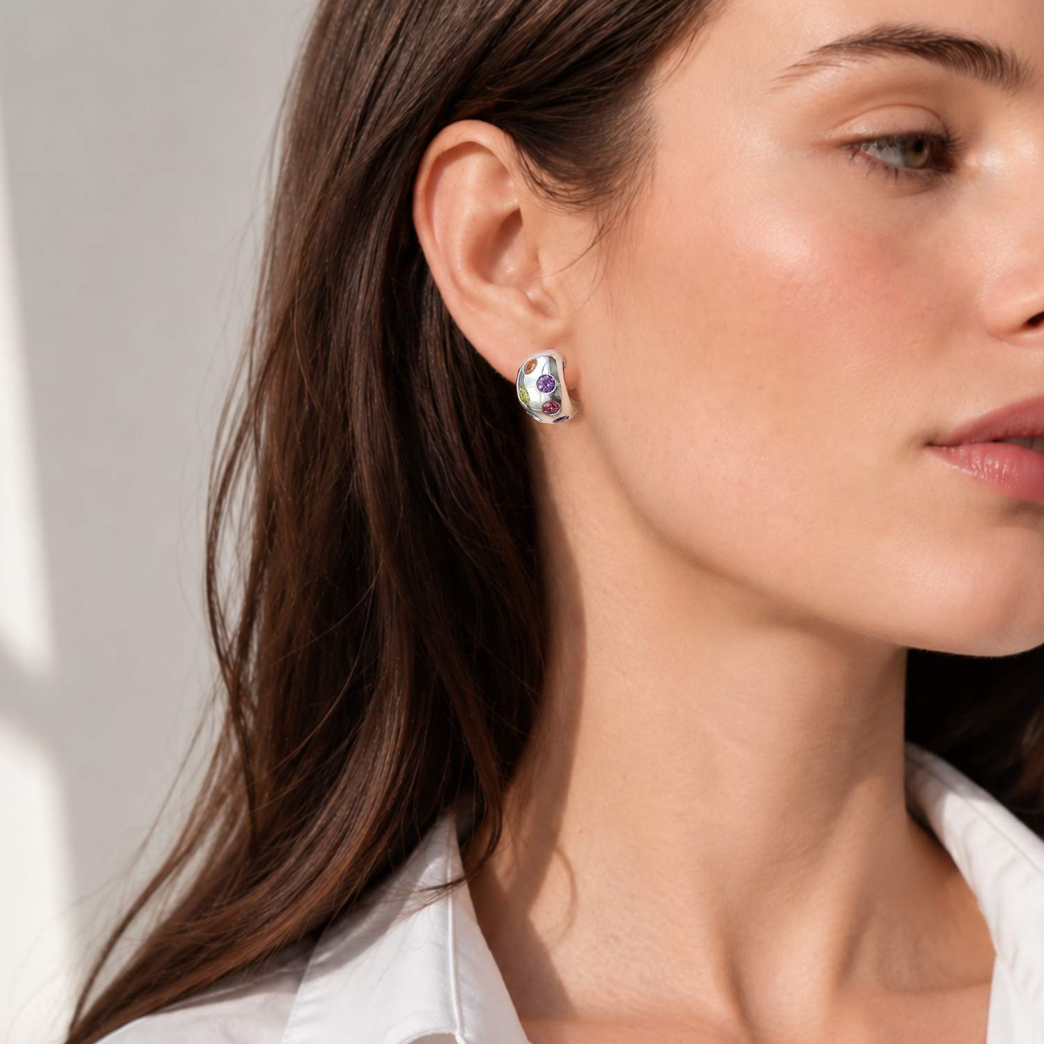 Pair of Juliette 925 Sterling Silver Tutti-Fruiti Gemstone Earrings