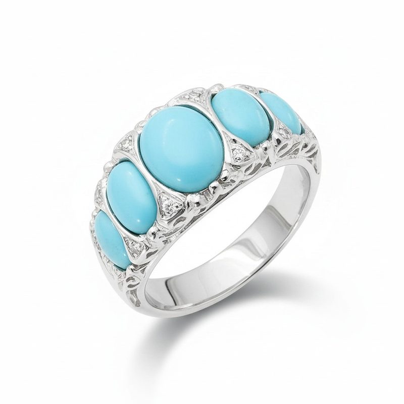 Elizabeth 925 Sterling Silver Turquoise Diamond Ring