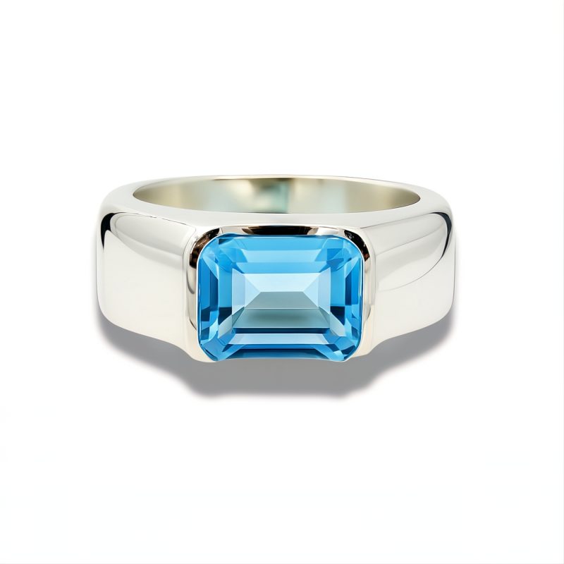 Cuff 925 Sterling Silver Blue Topaz Ring