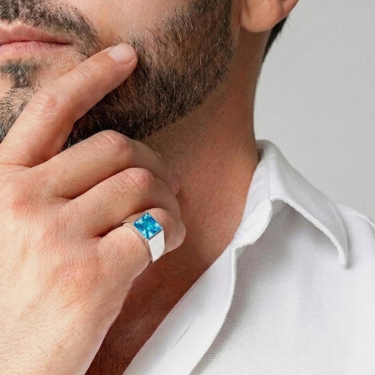 Tank 925 Sterling Silver Swiss-blue Topaz Pinky Ring
