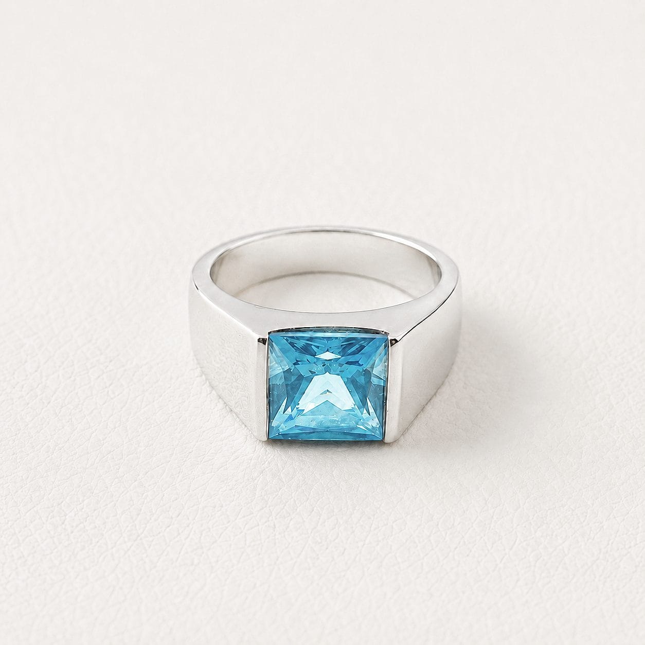 Tank 925 Sterling Silver Swiss-blue Topaz Pinky Ring