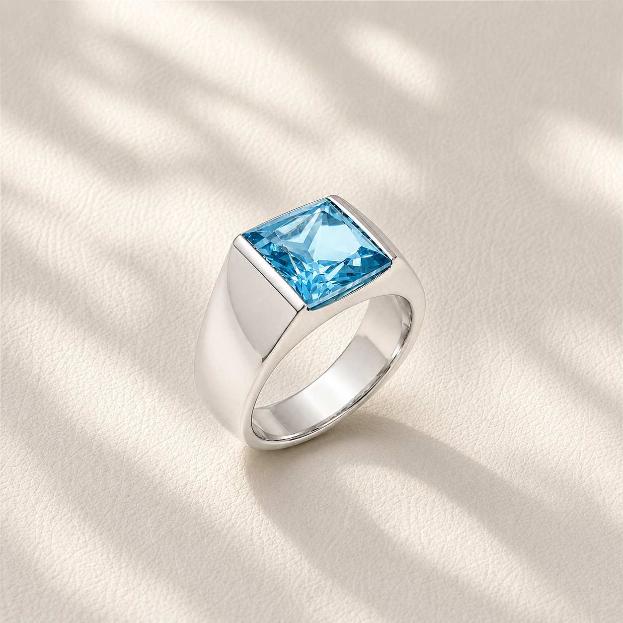Tank 925 Sterling Silver Swiss-blue Topaz Pinky Ring