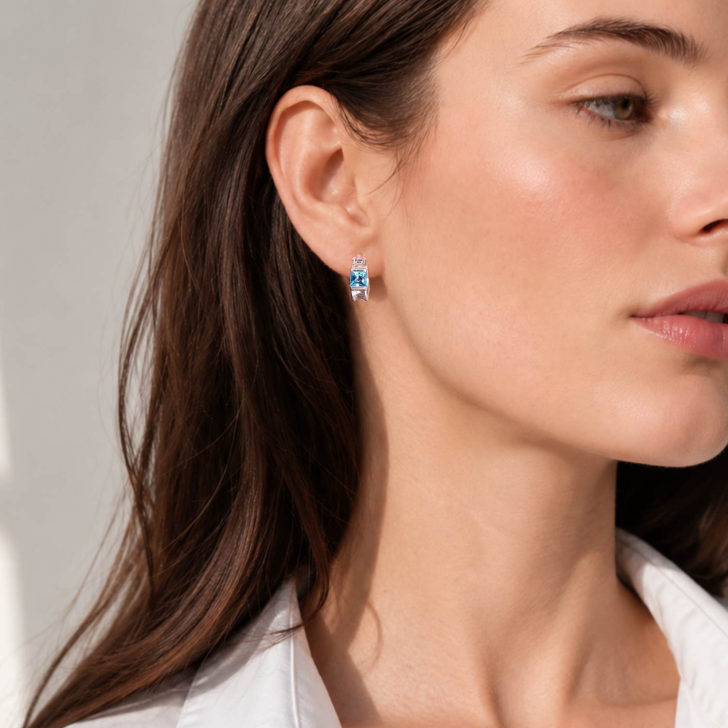 Pair of Tank 925 Sterling Silver Blue Topaz Cuff Earrings
