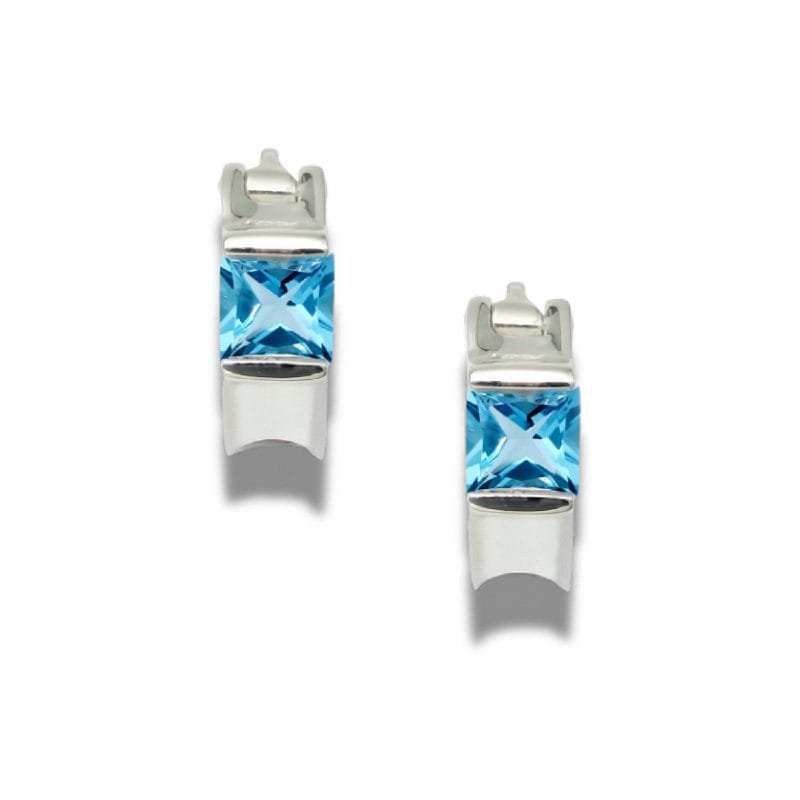 Pair of Tank 925 Sterling Silver Blue Topaz Cuff Earrings