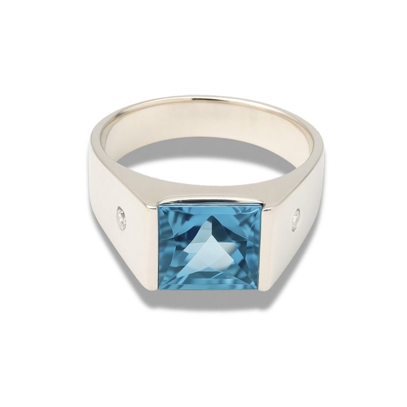 Tank 925 Sterling Silver Blue Topaz Diamond Ring