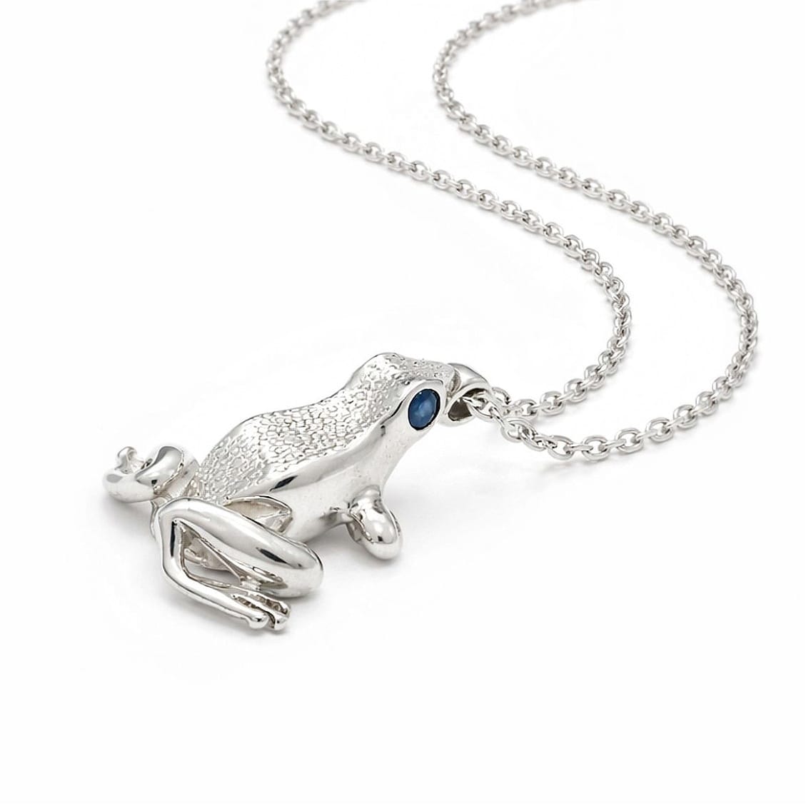 Lily 925 Sterling Silver Blue Sapphire Frog Pendant & Necklace
