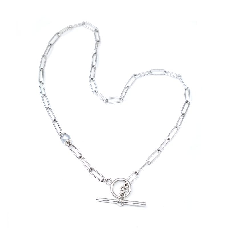 Odette 925 Sterling Silver Italian Paperclip Necklace with Pearl Detail