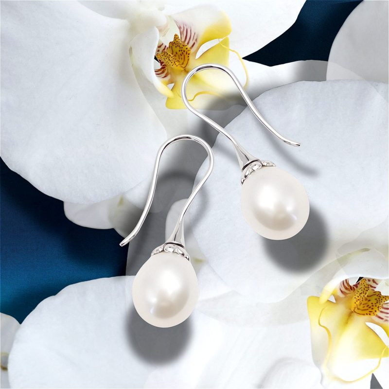 Delilah 9ct White Gold Freshwater Pearl Drop Earrings
