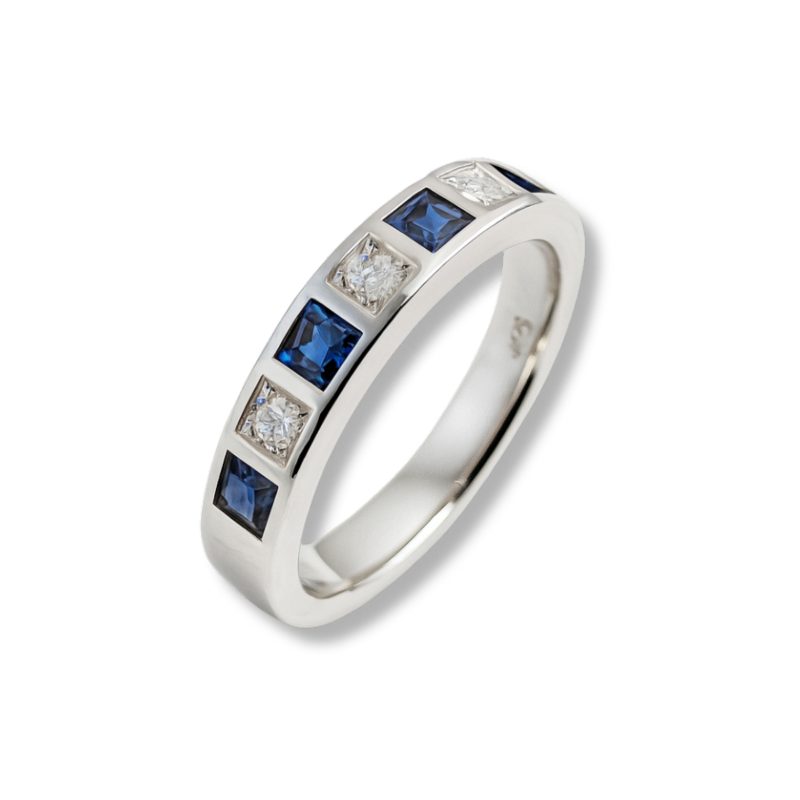 Katara 18ct White Gold Blue Sapphire Diamond Eternity Ring