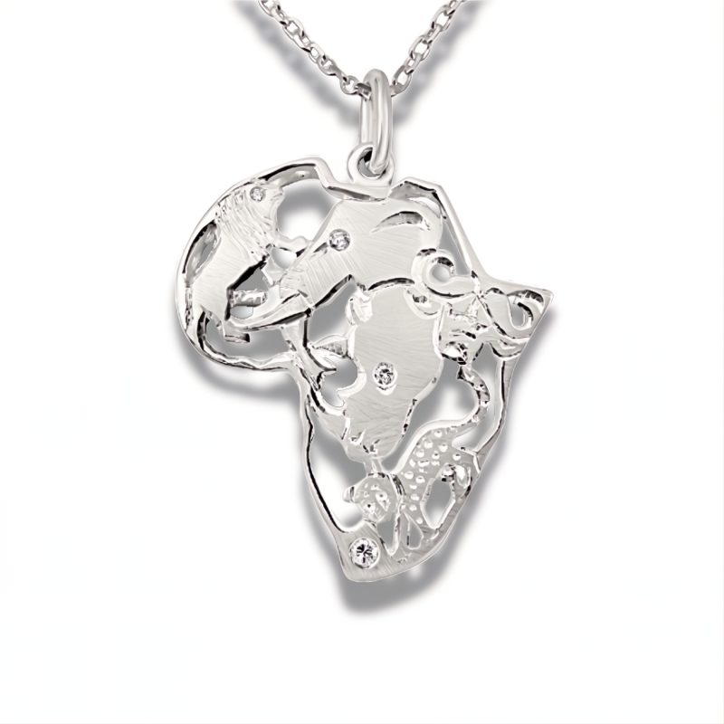 925 Sterling Silver Big Five Africa Diamond Pendant