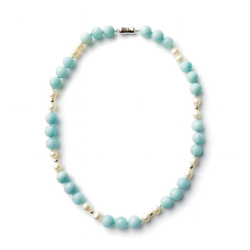 Spring Tide Natural Amazonite Cultured Pearl Silver Spacer Necklace