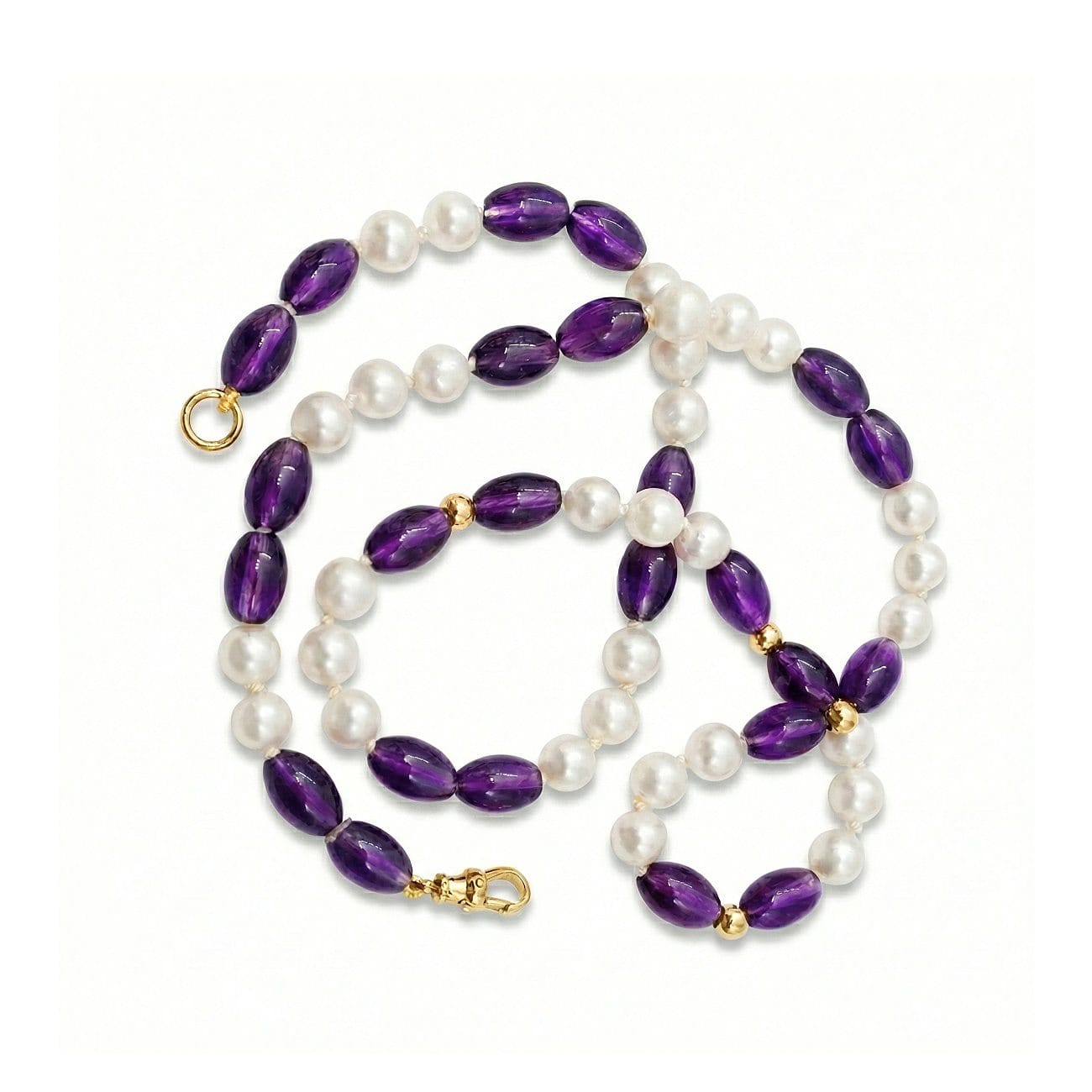 Dusk Natural Amethyst Pearl Gemstone Necklace with 9ct Yellow Gold Clasp