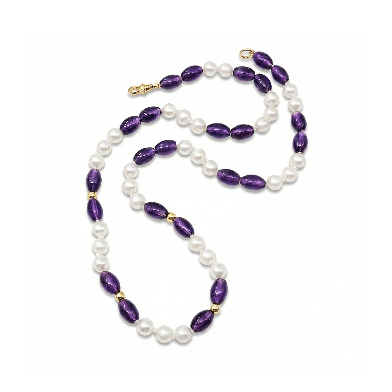 Dusk Natural Amethyst Pearl Gemstone Necklace with 9ct Yellow Gold Clasp