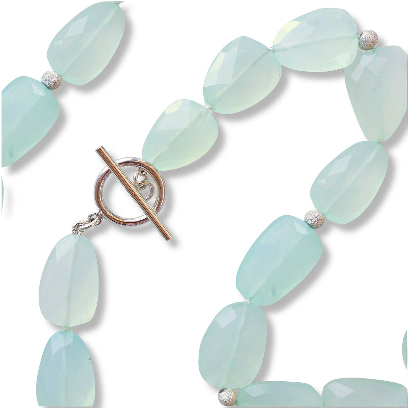 Sea Foam Green Natural Chalcedony Silver Gemstone Necklace with Toggle Clasp