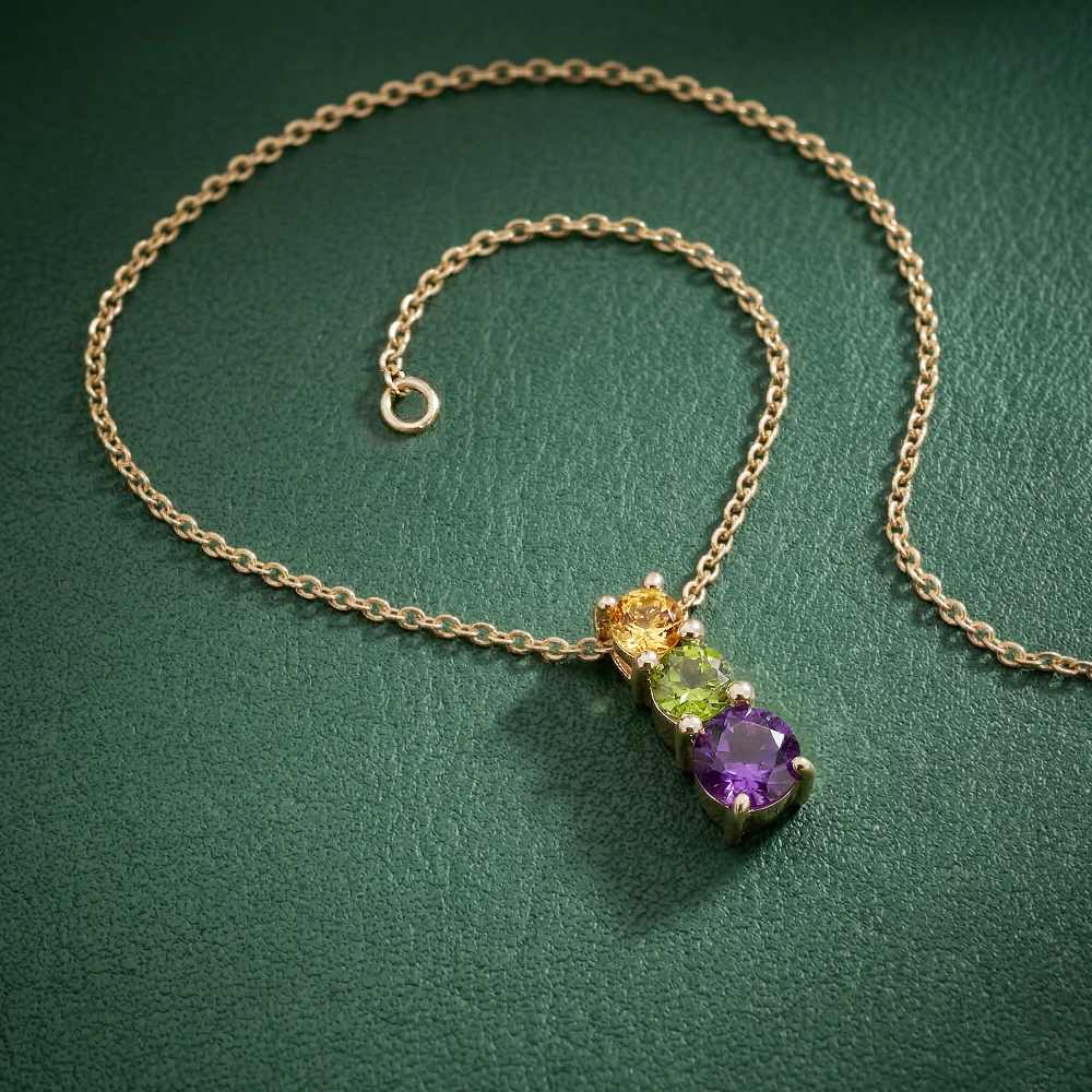 Juicy 9ct Yellow Gold Amethyst Tourmaline Citrine Pendant & Necklace