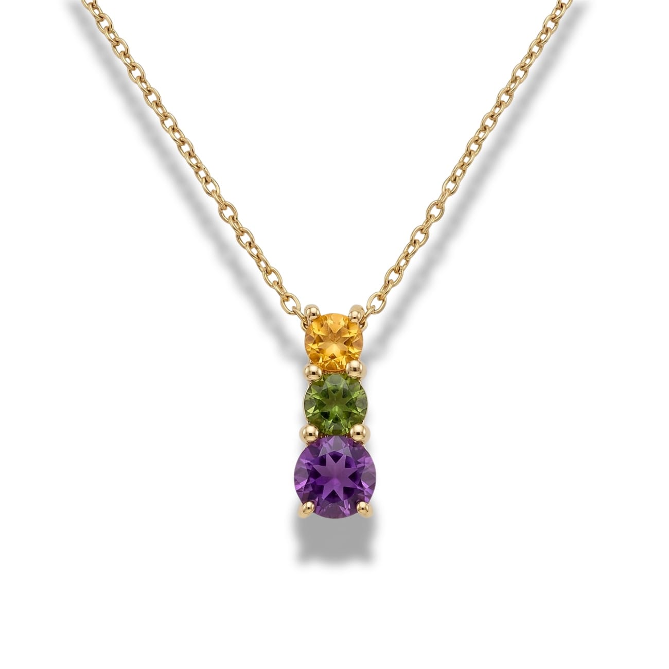 Juicy 9ct Yellow Gold Amethyst Tourmaline Citrine Pendant & Necklace