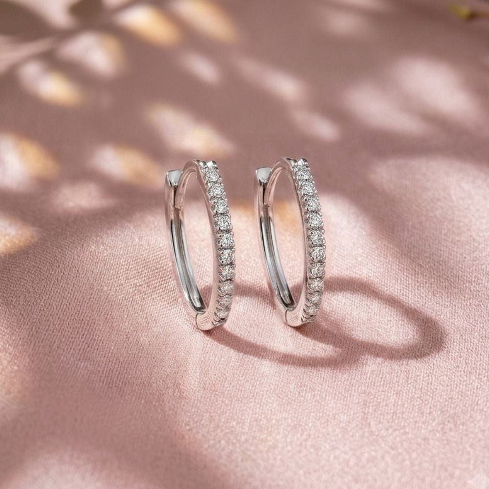 Pair of Ava 9ct White Gold Cubic Zerconia Huggie Earrings