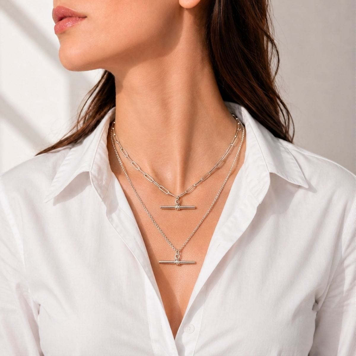 Gia 925 Sterling Silver Italian Paperclip Necklace with T-bar