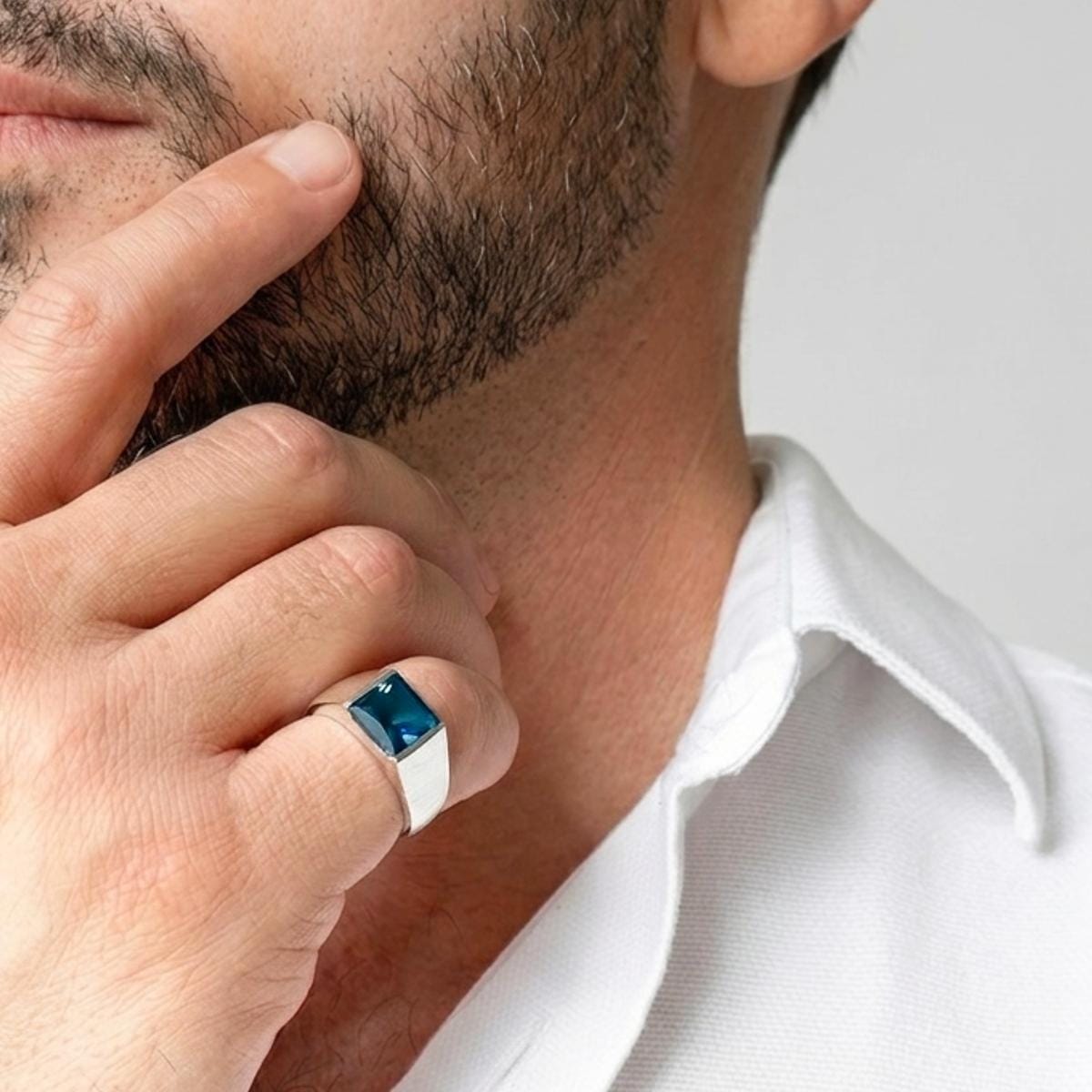 Tank 925 Sterling Silver London blue Topaz Pinky Ring