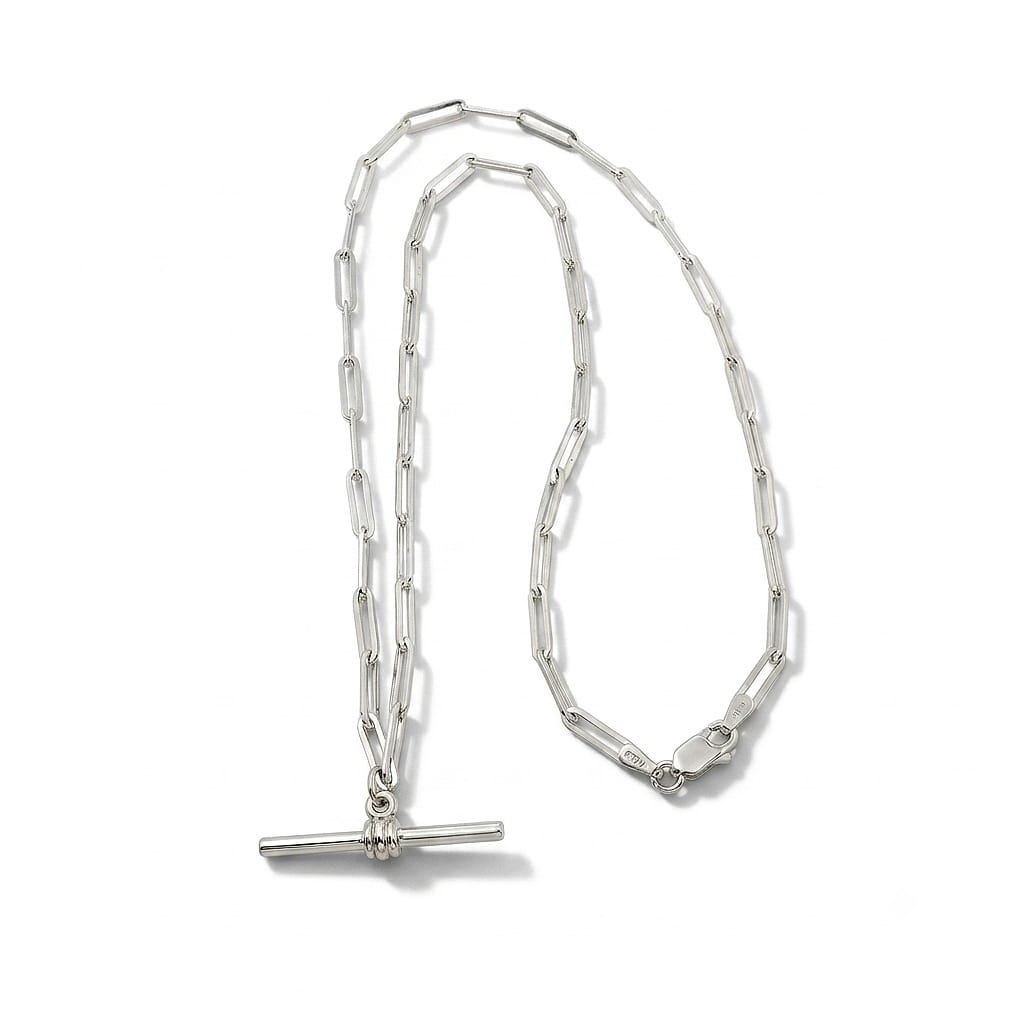 Gia 925 Sterling Silver Italian Paperclip Necklace with T-bar