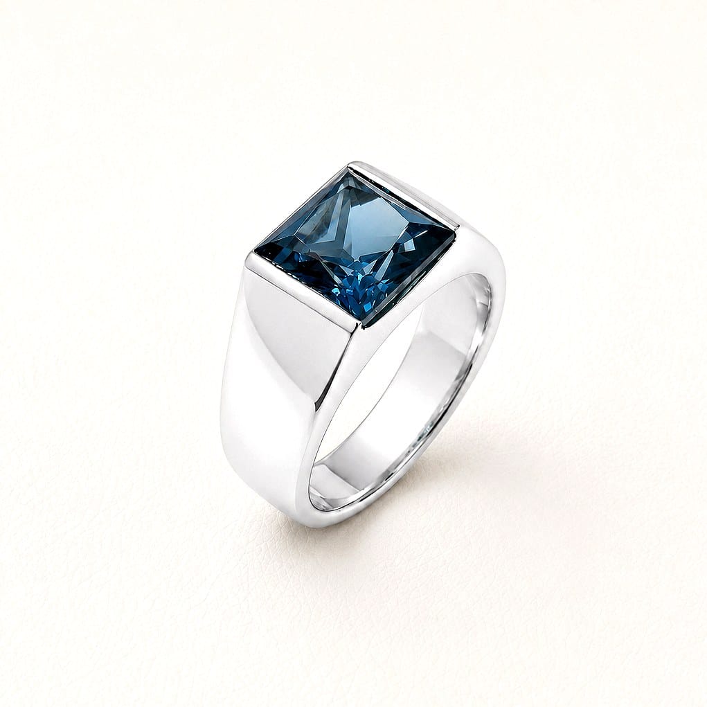 Tank 925 Sterling Silver London blue Topaz Pinky Ring