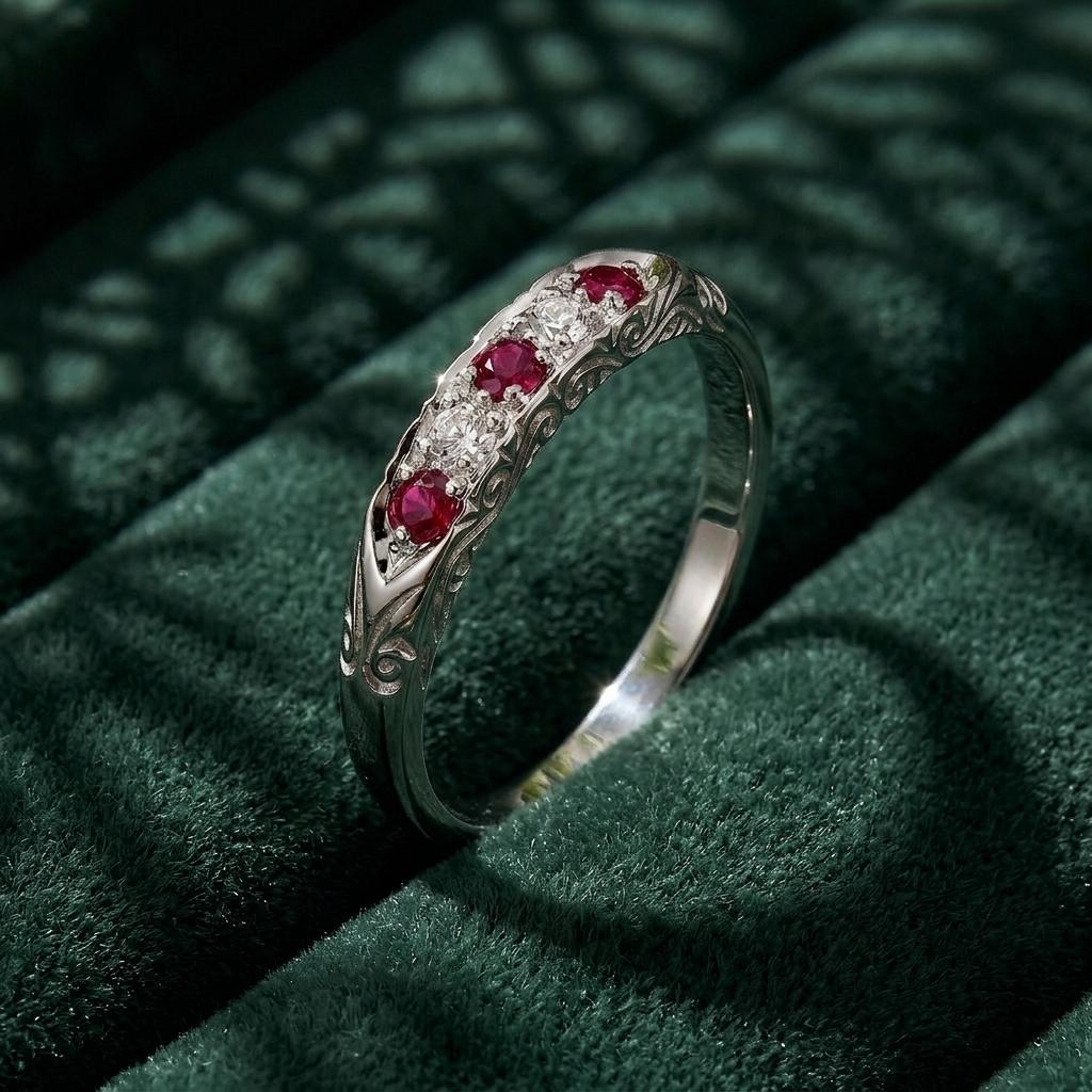 Georgie 9ct White Gold Ruby Diamond Eternity Ring