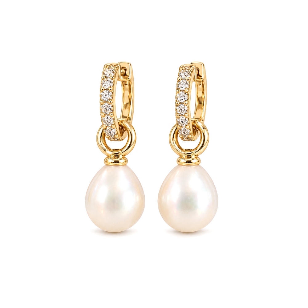 Adele 9ct Yellow Gold Diamond Teardrop Pearl Earrings