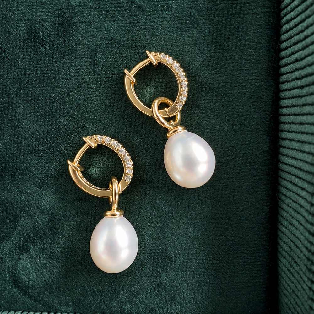 Adele 9ct Yellow Gold Diamond Teardrop Pearl Earrings