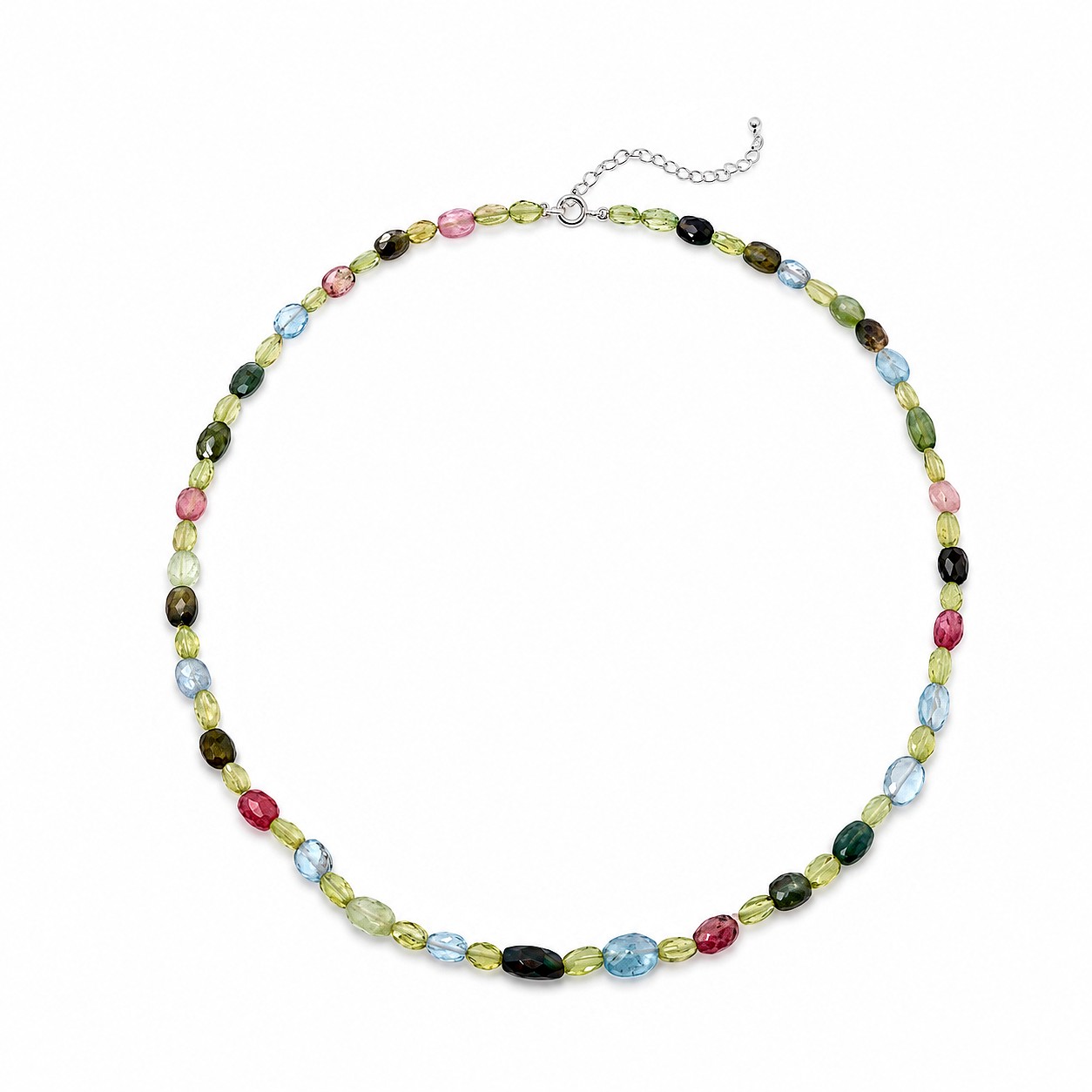 Twilight Tourmaline Aquamarine Peridot Gemstone Bead Necklace